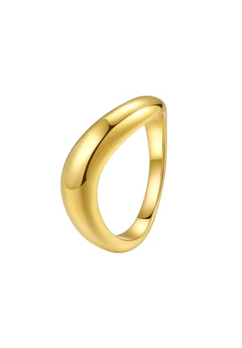 Happiness Boutique Damen Kurven Ring | Geometrischer Fingerring in Goldfarbe | Edelstahlschmuck | Ring in Gold | Vergoldeter Kurvenring von Happiness Boutique