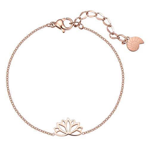 Happiness Boutique Damen Lotus Armband in Gold - Rosegold, Silber | Filigrane Armkette mit Lotusblume Anhänger | Edelstahlschmuck von Happiness Boutique