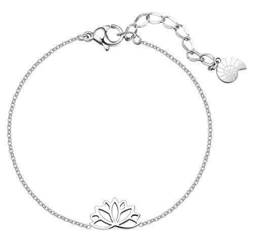 Happiness Boutique Damen Lotus Armband in Gold - Rosegold, Silber | Filigrane Armkette mit Lotusblume Anhänger | Edelstahlschmuck von Happiness Boutique