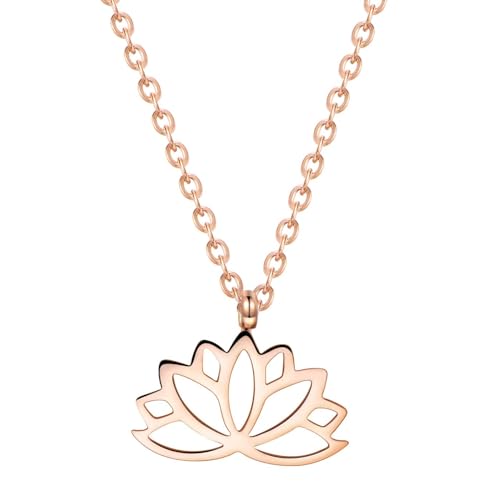 Happiness Boutique Damen Lotus Kette | Filigrane Kette mit Lotusblume Anhänger Edelstahlschmuck in Roségold – Gold, Silber von Happiness Boutique