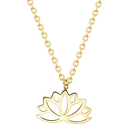 Happiness Boutique Damen Lotus Kette | Filigrane Kette mit Lotusblume Anhänger Edelstahlschmuck in Roségold – Gold, Silber von Happiness Boutique