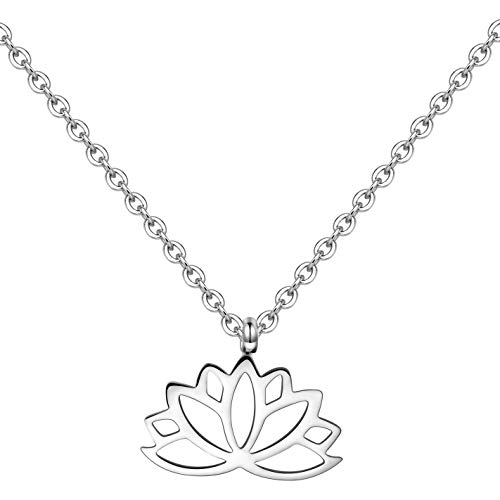 Happiness Boutique Damen Lotus Kette in Silberfarbe | Zarte Kette mit Lotusblume Anhänger Edelstahlschmuck von Happiness Boutique