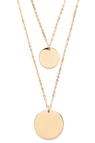 Happiness Boutique Damen Mehrreihige Kette Kreis Anhänger in Goldfarbe | 2 Reihige Kette Runde Plättchen Anhänger Edelstahlschmuck von Happiness Boutique