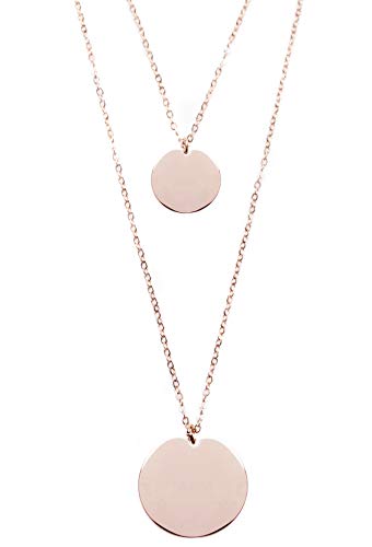 Happiness Boutique Damen Mehrreihige Kette Kreis Anhänger in Rosegold | 2 Reihige Kette Runde Plättchen Anhänger Edelstahlschmuck von Happiness Boutique