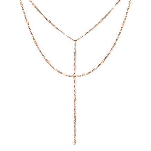 Happiness Boutique Damen Mehrreihige Kette Rosegold | Filigrane Y Kette Edelstahlschmuck von Happiness Boutique