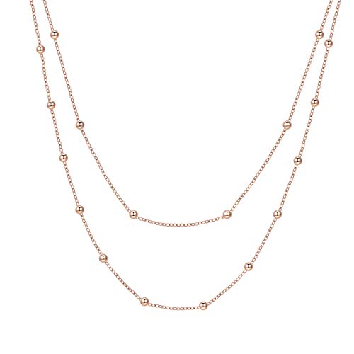 Happiness Boutique Damen Mehrreihige Kette Rosegold | Zweireihige Kette Minimalist Schmuck aus Edelstahl von Happiness Boutique