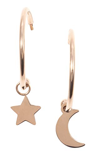 Happiness Boutique Damen Mond und Stern Creolen mit Anhängern in Rosegold | Kleine Runde Ohrringe Edelstahlschmuck Happiness Boutique Damen Mond und Stern Creolen mit Anhängern in Rosegold | Kleine Runde Ohrringe Edelstahlschmuck von Happiness Boutique