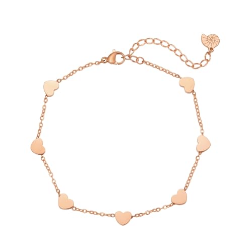 Happiness Boutique Damen Multi-Herzen Fußkette | Wasserfester Fußschmuck | Hochwertige Fußkette mit Herz-Anhängern in Gold – Roségold, Silber von Happiness Boutique