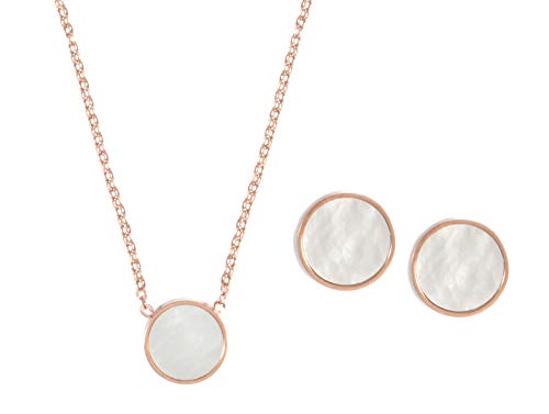 Happiness Boutique Damen Perlmutt Schmuckset in Rosegold 2-tlg. | Filigrane Kette mit Anhänger und Runde Ohrstecker Edelstahlschmuck von Happiness Boutique