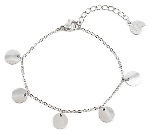 Happiness Boutique Damen Plättchen Armband in Silberfarbe | Kreis Armband Plättchen Anhänger Edelstahlschmuck von Happiness Boutique