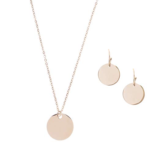 Happiness Boutique Damen Schmuckset in Rosegold | Kleine Ohrringe und Kette mit Kreisanhänger im Geometrischen Minimalist Design von Happiness Boutique