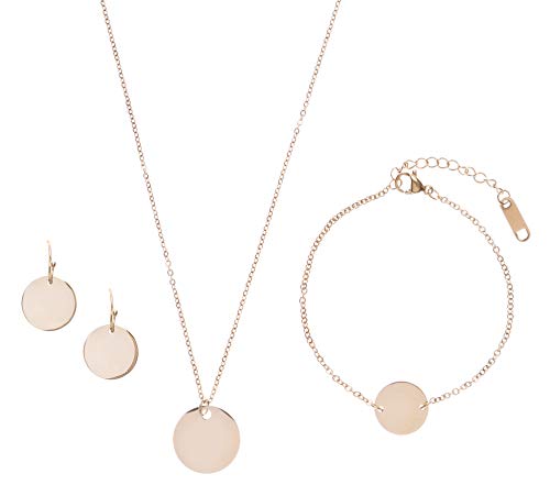 Happiness Boutique Damen Schmuckset in Rosegold | Kreis Kette Runde Ohrringe und Armband mit Kreis Anhänger im Zarten Design von Happiness Boutique