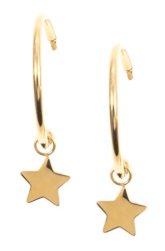 Happiness Boutique Damen Stern Creolen mit Anhängern in Goldfarbe | Kleine Runde Ohrringe Edelstahlschmuck von Happiness Boutique