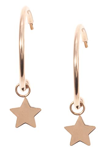 Happiness Boutique Damen Stern Creolen mit Anhängern in Rosegold | Kleine Runde Ohrringe Edelstahlschmuck von Happiness Boutique