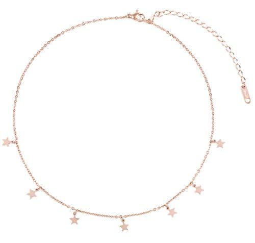 Happiness Boutique Damen Stern Kette in Rosegold | Filigrane Choker Kette mit Stern Anhängern Edelstahlschmuck von Happiness Boutique