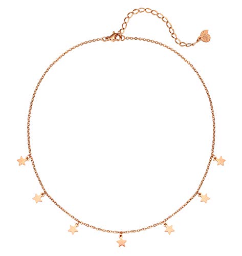 Happiness Boutique Damen Zarte Sternkette | Feine Choker Kette mit Kleinen Sternen Anhängern in Gold - Rosegold, Silber von Happiness Boutique