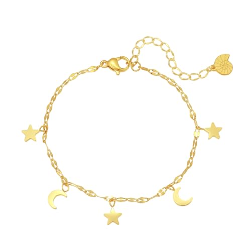 Happiness Boutique Damen Stern und Mond Armkette | Wasserfester Armband | Hochwertiges Armband mit Stern- und Mond-Anhängern in Gold – Roségold, Silber von Happiness Boutique