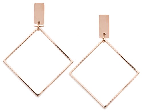 Happiness Boutique Damen Viereck Ohrringe in Rosegold | Geometrische Ohrhänger Quadrat und Stab Edelstahlschmuck von Happiness Boutique