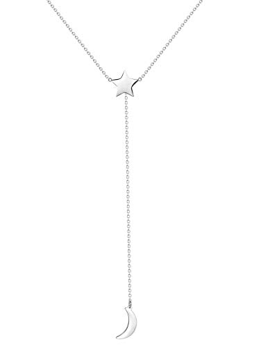 Happiness Boutique Damen Y Kette mit Anhänger in Silberfarbe | Mond und Stern Kette Edelstahlschmuck von Happiness Boutique