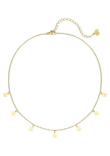 Happiness Boutique Damen Zarte Kette Sterne in Goldfarbe | Feine Choker Kette mit Kleinen Anhängern von Happiness Boutique