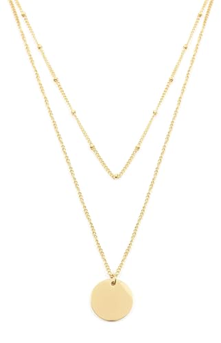 Happiness Boutique Damen Zweireihige Kette mit Kreis Anhängern in Goldfarbe | Mehrreihige Kette Runde Plättchen von Happiness Boutique