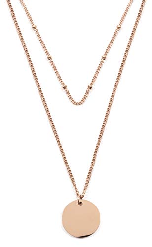 Happiness Boutique Damen Zweireihige Kette mit Kreis Anhängern in Rosegold | Mehrreihige Halskette Runde Plättchen von Happiness Boutique