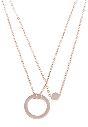 Happiness Boutique Damen Zweireihige Kette mit Kreis Anhängern in Rosegold | Mehrreihige Kette Runde Anhänger Lagenlook von Happiness Boutique