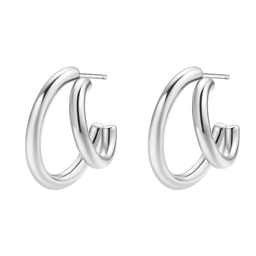 Happiness Boutique Doppel Creolen | Creolen Ohrringe aus Edelstahl | Hoop Ohrringe in Gold, Rosegold, Silber von Happiness Boutique