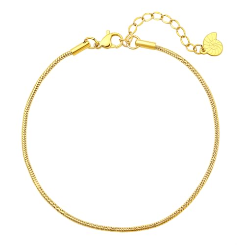 Happiness Boutique Edelstahl Fußkette im Schlangenkette-Design | Dünne Verstellbare Abgerundete Fußkette in Gold - Rosegold, Silber | Wasserfestes Fuß Armband von Happiness Boutique