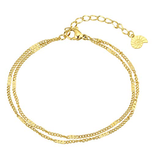 Happiness Boutique Zweireihiges Panzerarmband Zarte Mehrreihige Armkette Damen Edelstahlschmuck in Goldfarbe von Happiness Boutique