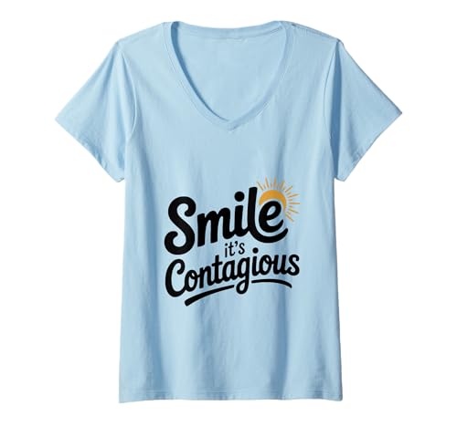 Damen Lächeln Sie, es ist ansteckend, Positive, unterhaltsame Stimmung T-Shirt mit V-Ausschnitt Damen Lächeln Sie, es ist ansteckend, Positive, unterhaltsame Stimmung T-Shirt mit V-Ausschnitt von Happiness Express - Spreading Smiles and Joy Daily