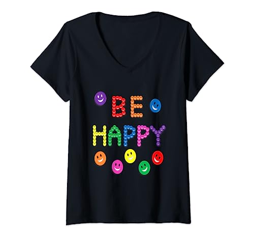 Damen Bee, Happy Smile Lustiges süßes Glücks-freundliches Gesicht, mehrfarbig T-Shirt mit V-Ausschnitt Damen Bee, Happy Smile Lustiges süßes Glücks-freundliches Gesicht, mehrfarbig T-Shirt mit V-Ausschnitt von Happiness & Silly Smiling Funny Premier Apparel