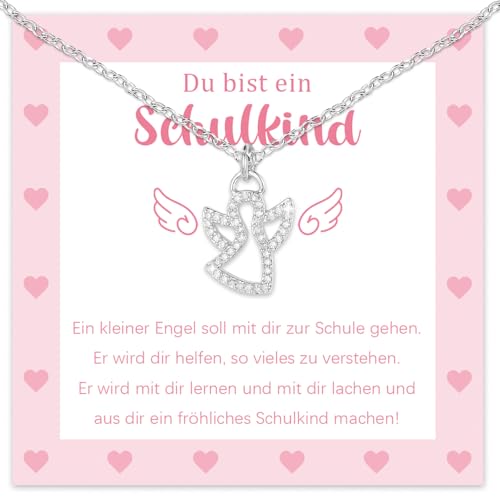 Happirra Einschulung Geschenk Schutzengel Kette, Schutzengel Schulanfang, Glücksbringer Schulanfang Schulkind Geschenk mit Grußkarte Strasssteinen, Einschulungsgeschenke zur Schulkind Mädchen von Happirra