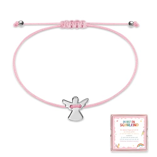 Schutzengel Schulanfang Armband Silber mit Verstellbarem Geflochtenem Seil - ideen Schultüte Füllung Inhalt - Schulkind 2025 Schulanfang Geschenke, Geschenk Einschulung Mädchen & Jungen von Happirra