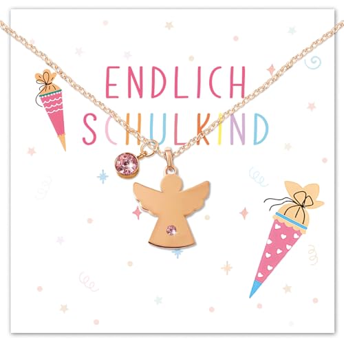 Einschulung Mädchen Geschenk, Schutzengel Halskette mit Grußkarte und Geschenkbox, Schultüte Füllung Schulanfang Mädchen Geschenk, für Glück & Schutz von Happirra
