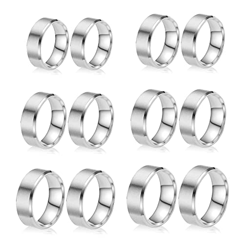 12 Stück Edelstahl Ringrohlinge 8mm Glatte Inlay Fingerringe Rund Massives Metall Größe 6/7/8/9/10/11 Komfortabler Schlichter Gebürsteter Matt Polierter Silber Ehering zur Schmuckherstellung (R1) von Happtkey