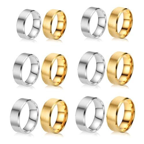 12 Stück Edelstahl Ringrohlinge 8mm Glatte Inlay Fingerringe Rund Massives Metall Größe 6/7/8/9/10/11 Komfortabler Schlichter Gebürsteter Matt Polierter Silber Ehering zur Schmuckherstellung (R4) von Happtkey