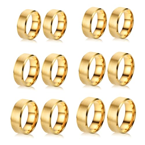 12 Stück Edelstahl Ringrohlinge 8mm Glatte Inlay Fingerringe Rund Massives Metall Größe 6/7/8/9/10/11 Komfortabler Schlichter Gebürsteter Matt Polierter Silber Ehering zur Schmuckherstellung (R7) von Happtkey
