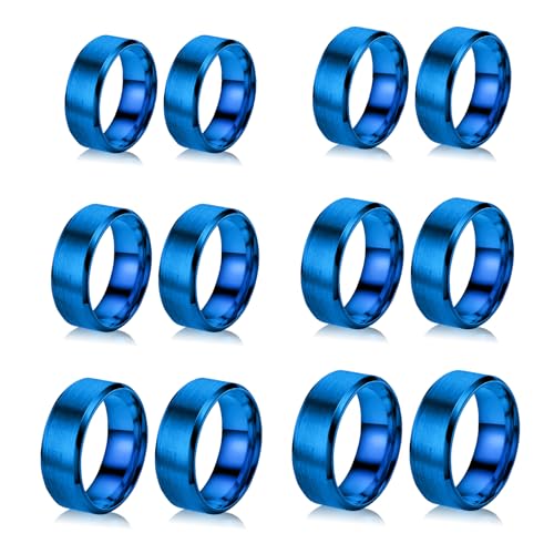 12 Stück Edelstahl Ringrohlinge 8mm Glatte Inlay Fingerringe Rund Massives Metall Größe 6/7/8/9/10/11 Komfortabler Schlichter Gebürsteter Matt Polierter Silber Ehering zur Schmuckherstellung (R9) von Happtkey