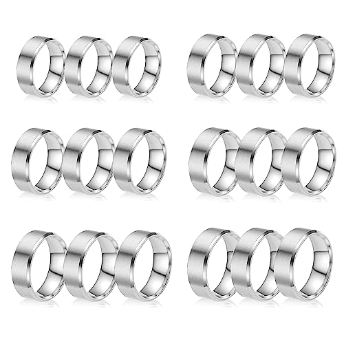 18 Stück Edelstahl Ringrohlinge 8mm Glatte Inlay Fingerringe Rund Massives Metall Größe 6/7/8/9/10/11 Komfortabler Schlichter Gebürsteter Matt Polierter Silber Ehering zur Schmuckherstellung (R2) von Happtkey