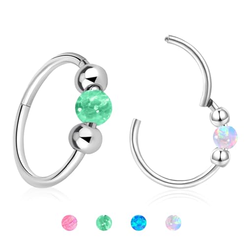 Happtkey 2 Stück Opal Nasenringe 18G Nasenringe aus Chirurgischem 316L-Stahl Hypoallergener Septum Nasenring für Damen 10mm Knorpel-Helix-Ohrringe von Happtkey