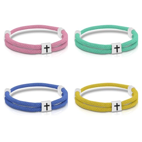 Happtkey 4 Stück Geflochtene Kreuzarmbänder Verstellbares Seilarmband Set mit Kreuz Handgefertigter Armreif mit Kordel für Männer und Frauen Modischer Religiöser Handgelenkschmuck (A) von Happtkey