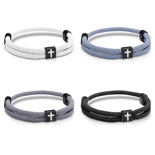 Happtkey 4 Stück Geflochtene Kreuzarmbänder Verstellbares Seilarmband Set mit Kreuz Handgefertigter Armreif mit Kordel für Männer und Frauen Modischer Religiöser Handgelenkschmuck (B) von Happtkey