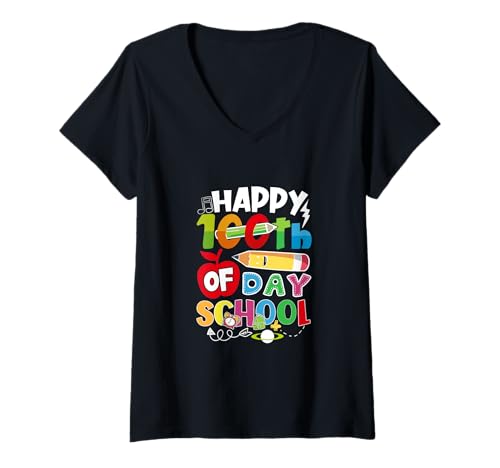 Damen Lustiger Lehrer, Schüler, der Wieder zur Schule geht T-Shirt mit V-Ausschnitt Damen Lustiger Lehrer, Schüler, der Wieder zur Schule geht T-Shirt mit V-Ausschnitt von Happy 100th Day Of School