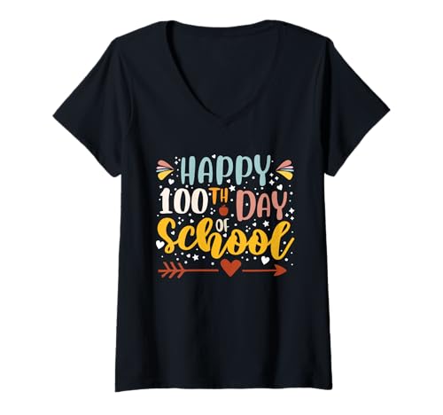 Damen Frohe 100 Tage Spaß für Lehrer und Schüler T-Shirt mit V-Ausschnitt Damen Frohe 100 Tage Spaß für Lehrer und Schüler T-Shirt mit V-Ausschnitt von Happy 100th Days School Celebration