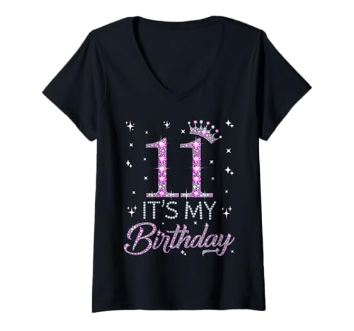 Damen 11 It's My Birthday Pink Crown Herzlichen Glückwunsch zum 11. Geburtstag Mädchen T-Shirt mit V-Ausschnitt Damen 11 It's My Birthday Pink Crown Herzlichen Glückwunsch zum 11. Geburtstag Mädchen T-Shirt mit V-Ausschnitt von Happy 11 Years Old Kid Girls Birthday Gift