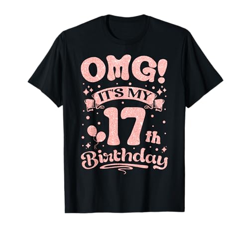Happy 17th Birthday Boy Girl Pink Party Themed Damen Teenager Mädchen T-Shirt, Schwarz, S von Happy 17th Birthday Boy Girl Pink Party Themed