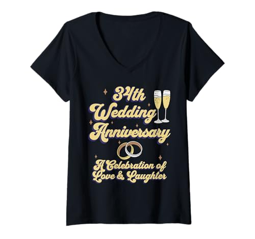 Damen Hochzeitsfeier zum 34. Hochzeitstag für Paare T-Shirt mit V-Ausschnitt Damen Hochzeitsfeier zum 34. Hochzeitstag für Paare T-Shirt mit V-Ausschnitt von Happy 34 Years Wedding Husband & Wife Marriage