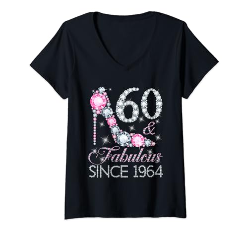 Damen 60 und fabelhaft seit 1964 Alles Gute zum 60. Geburtstag Girl Lady T-Shirt mit V-Ausschnitt Damen 60 und fabelhaft seit 1964 Alles Gute zum 60. Geburtstag Girl Lady T-Shirt mit V-Ausschnitt von Happy 60 Years Old Birthday Gift For Ladies Women