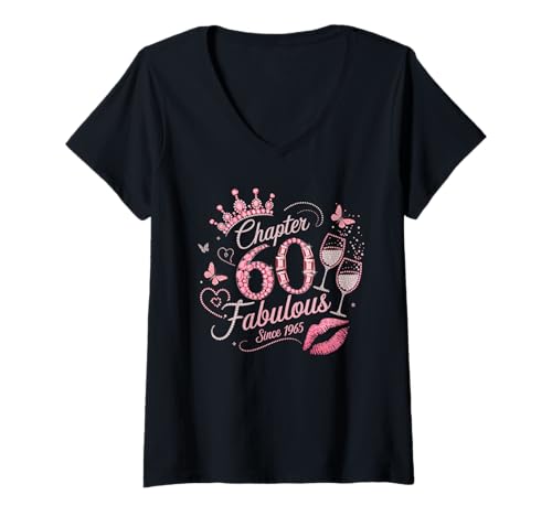 Damen Kapitel 60 Fabelhaft seit 1965 60. Geburtstag für Frauen T-Shirt mit V-Ausschnitt Damen Kapitel 60 Fabelhaft seit 1965 60. Geburtstag für Frauen T-Shirt mit V-Ausschnitt von Happy 60th Birthday Matching For Women Ladies